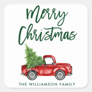Sticker Carré Brosse Script Camion Enveloppe de Noël Sceau G