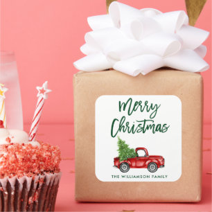 Sticker Carré Brosse verte Script Camion Vintage Noël