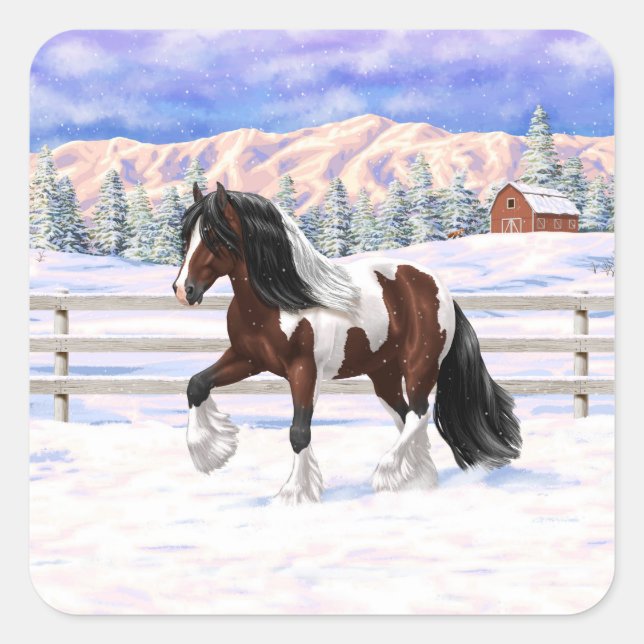 Sticker Carré Brown Bay Gypsy Vanner Draft Horse (Devant)