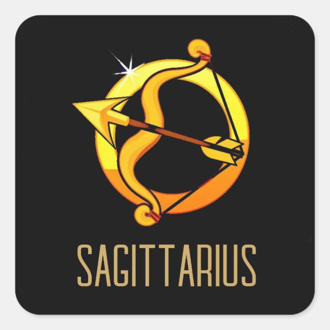 Sticker Carré Brown et or Sagittarius signe zodiaque noir (Devant)