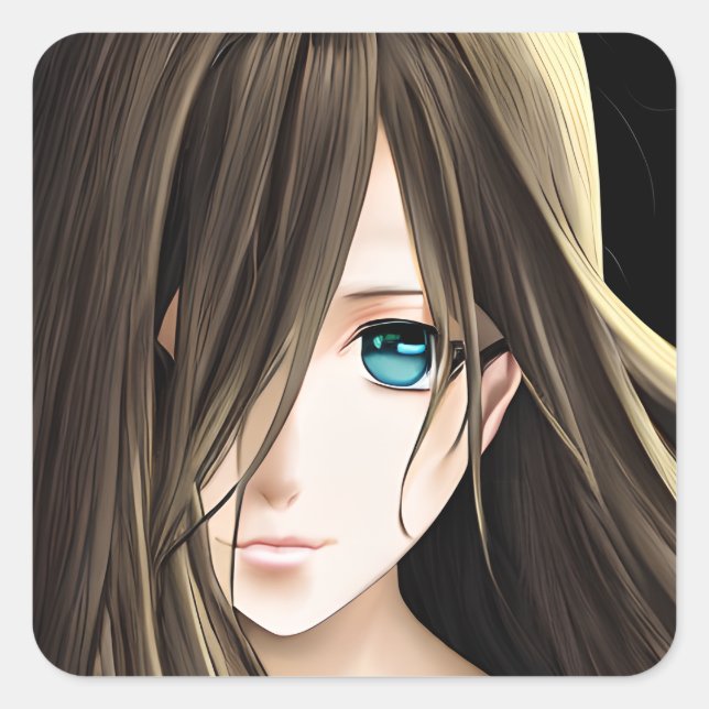 Sticker Carré Brown Haired Blue Eyed Anime Girl (Devant)