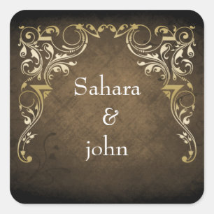 Sticker Carré Brown Ornemental Rustique Regal Et Mariage Or