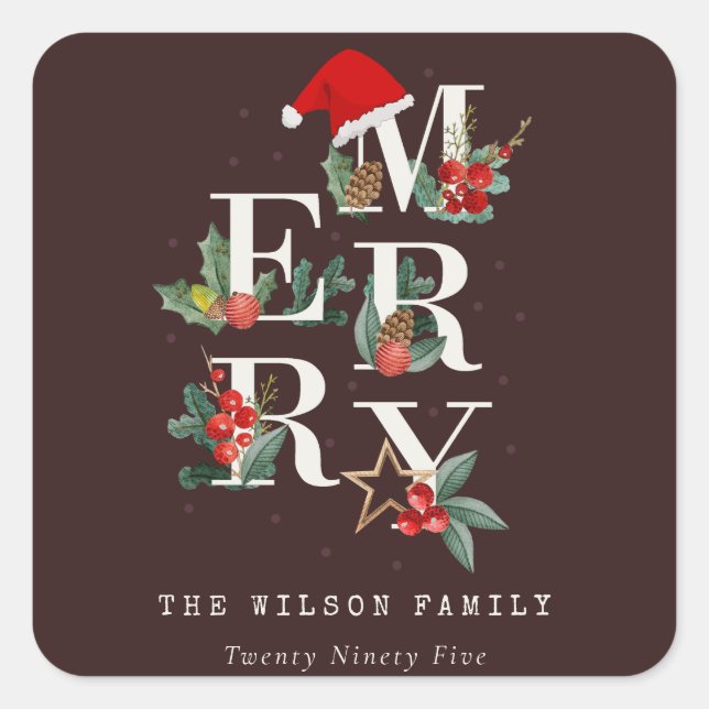 Sticker Carré Brown Red Green White Joyeux Noël Folio (Devant)