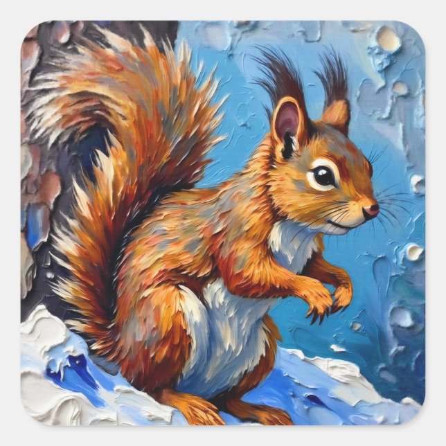 Sticker Carré Brown Squirrel in the Snow (Devant)