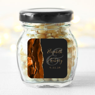 Sticker Carré Brûlé Orange Agate Or Mariage foncé