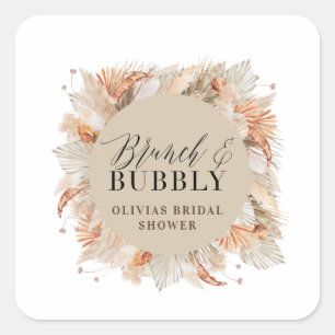 Sticker Carré brunch et bubbly Bridal douche pampas herbe