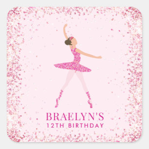 Sticker Carré Brunette Ballerina en Robe rose Parties scintillan