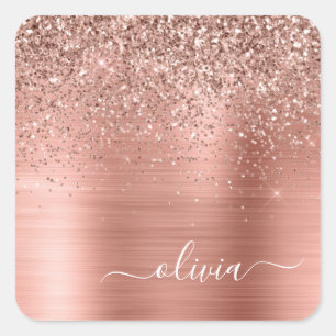 Sticker Carré Brushed metal rose Gold Pink Glitter Monogram