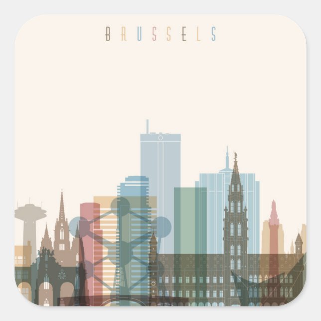 Sticker Carré Bruxelles, Belgique | Ville Skyline (Devant)
