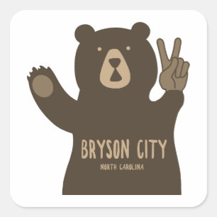 Sticker Carré Bryson City Caroline du Nord Ours de la paix