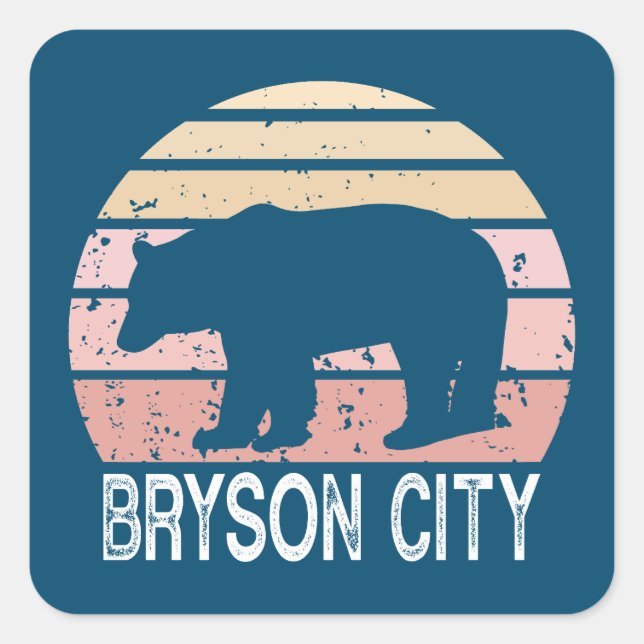 Sticker Carré Bryson City Caroline du Nord Ours rétro (Devant)
