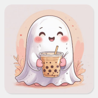 Sticker Carré Bubble Tea Ghost