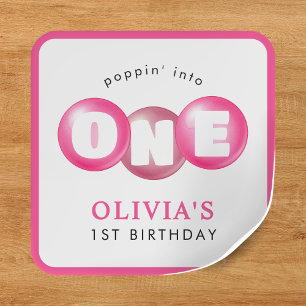 Sticker Carré Bubblegum Pink Poppin Fille 1er fête d'anniversair