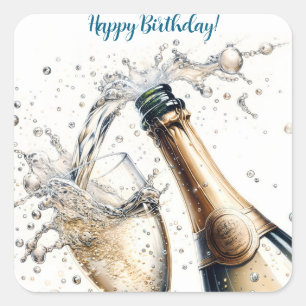 Sticker Carré Bubbly champagne Joyeux anniversaire