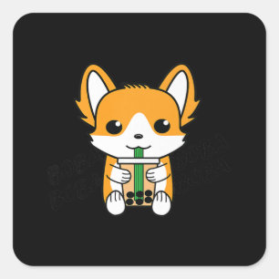 Sticker Carré Buble Tea Boba Corgi Premium
