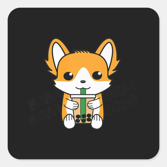 Sticker Carré Buble Tea Boba Corgi Premium (Devant)