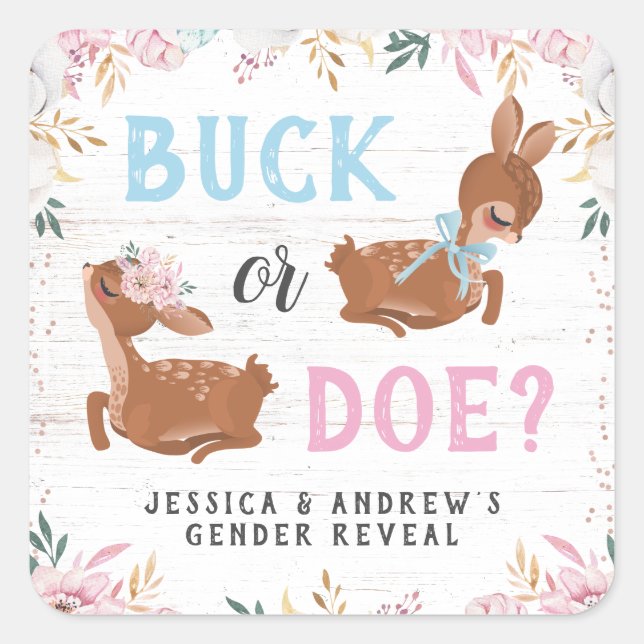 Sticker Carré Buck ou Doe ? Révélation du baby shower (Devant)