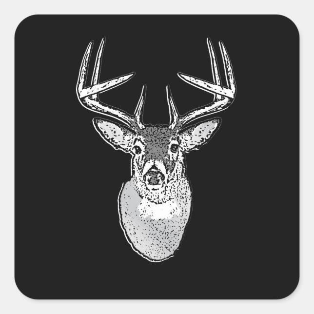 Sticker Carré Buck sur noir design White Tail Deer (Devant)