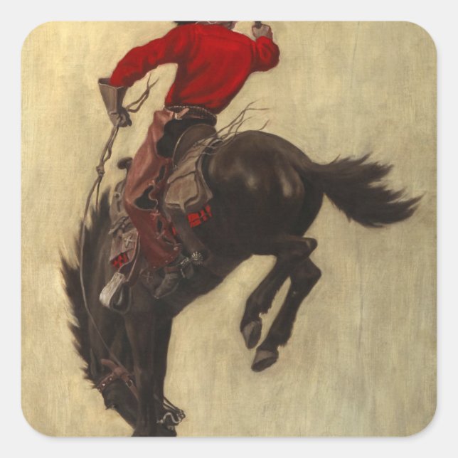 Sticker Carré Bucking Bronco, 1903 par Newell Convers Wyeth (Devant)