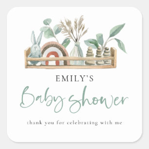 Sticker Carré Budget Boho Shelf Toys Sage Baby shower merci