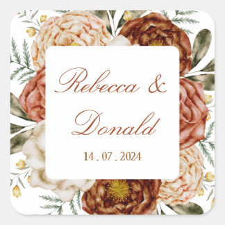 Sticker Carré Budget Neutre Boho Floral Terracotta