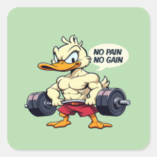 Sticker Carré Buff Duck No Pain No Gain Gym Entraînement Cartoon