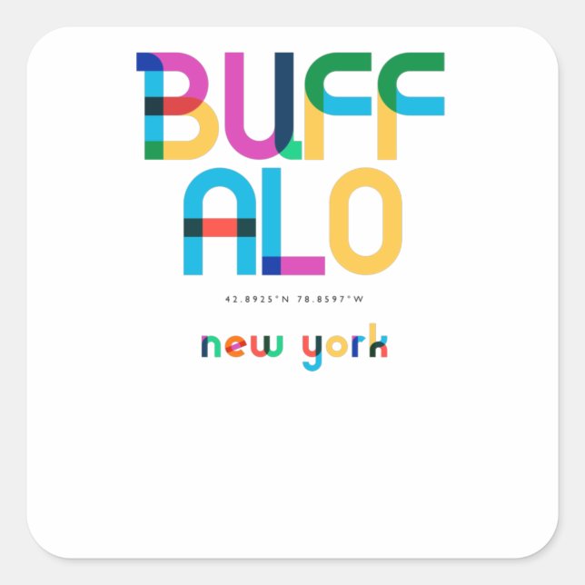 Sticker Carré Buffalo New York Mid Century, Pop Art, (Devant)