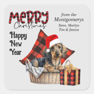 Sticker Carré Buffalo Plaid À poils durs Dachshund Chien Noël