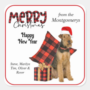 Sticker Carré Buffalo Plaid Airedale Chien Noël