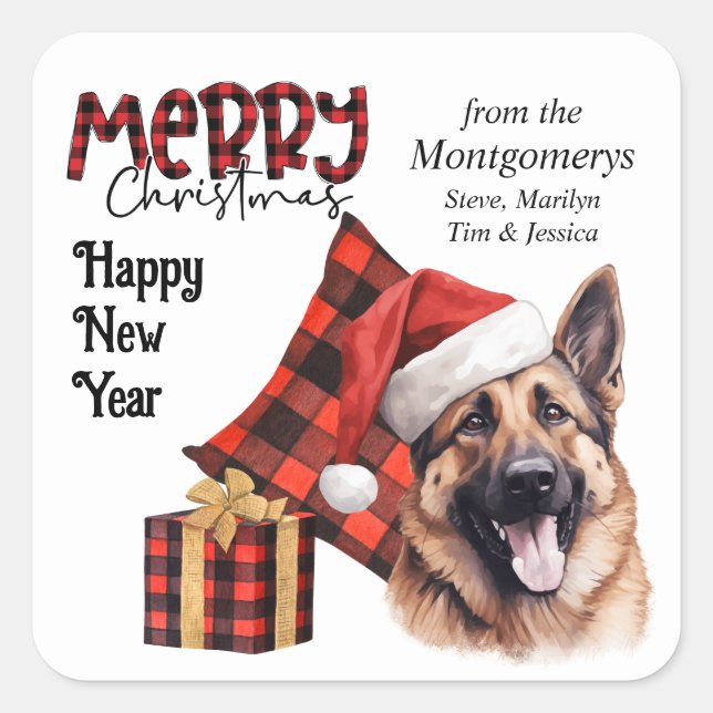 Sticker Carré Buffalo Plaid German Shepherd Dog Christmas (Devant)