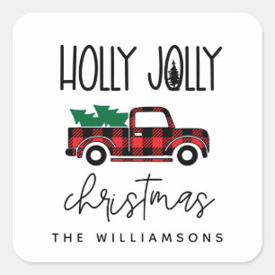 Sticker Carré Buffalo Plaid Rouge Vintage Nom du camion Holiday