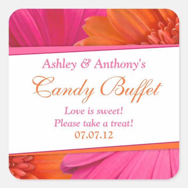 Sticker Carré Buffet de bonbons Floral Orange Rose Gerbera Daisy (Devant)