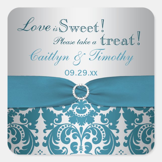 Sticker Carré Buffet de bonbons Turquoise en argent RIBBON (Devant)