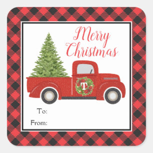 Sticker Carré Buffle de Camion de Noël Rouge envoyé par cadeau