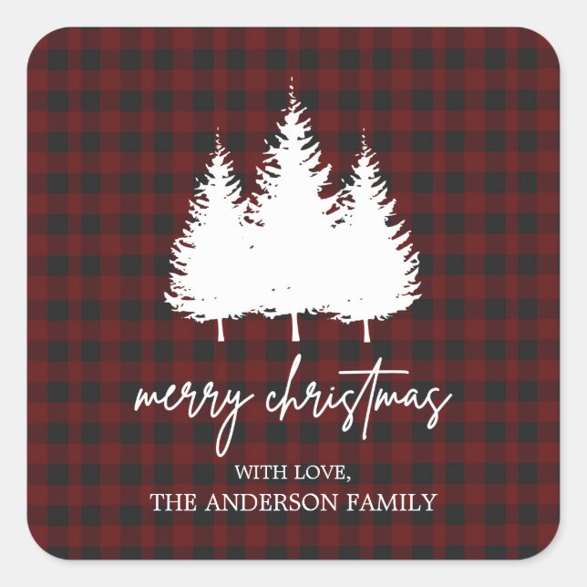 Sticker Carré Buffle personnalisé Plaid Joyeux Noël (Devant)