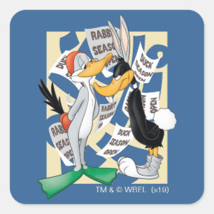 Sticker Carré BUGS BUNNY™ & DAFFY DUCK™ Prêt Pour La Saison De C