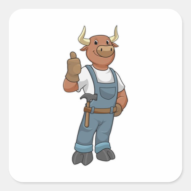 Sticker Carré Bull comme Handyman avec Hammer (Devant)