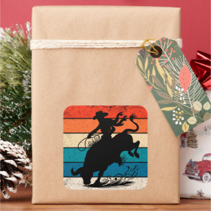 Sticker Carré Bull Riding Rodeo Bull Riders Western Ranch Retro