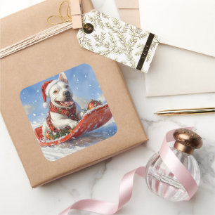 Sticker Carré Bull Terrier Chien dans la corniche laissez-le nei