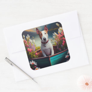 Sticker Carré Bull Terrier sur une pagaie : une aventure Pittore