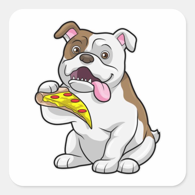 Sticker Carré Bulldog avec morceau de pizza (Devant)