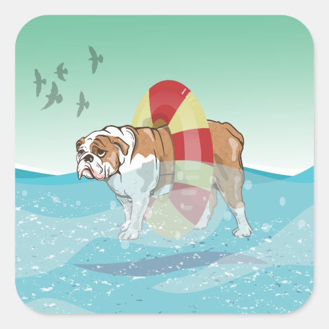 Sticker Carré Bulldog Baignade dans l'océan (Devant)