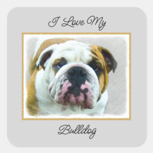 Sticker Carré Bulldog Painting - Joli art original chien