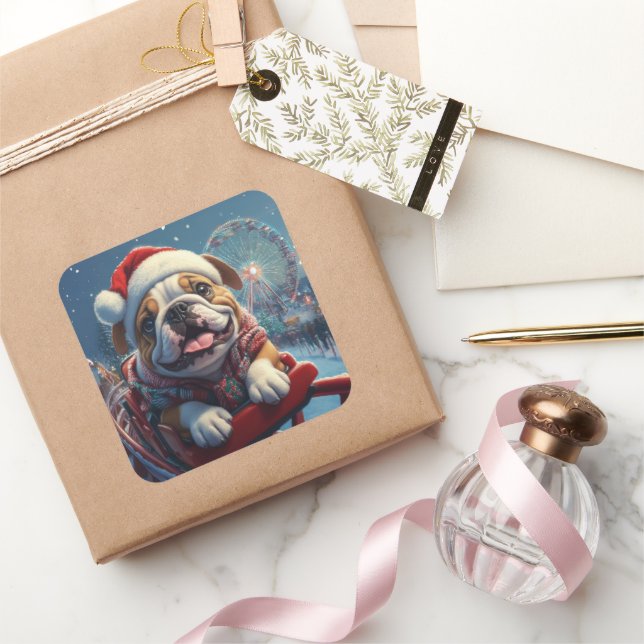 Sticker Carré Bulldog Roller Dessous de verre Noël (Cadeaux)