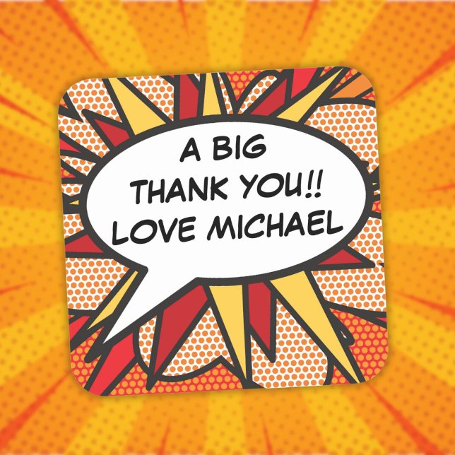 Sticker Carré Bulle de dialogue personnalisée Fun Moderne Bande  (Personalized Speech Bubble Fun Modern Comic Book Square Sticker)