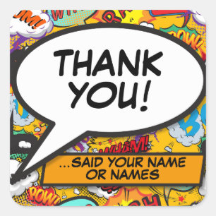 Sticker Carré Bulle de discours de remerciement colorée personna