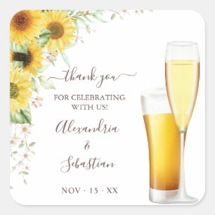Sticker Carré Bulles et brasse Merci Mariage tournesol