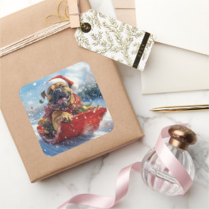 Sticker Carré Bullmastiff Chien dans la corniche Laissez-le neig