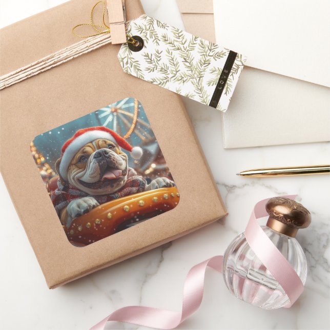 Sticker Carré Bullmastiff Dog Roller Dessous de verre Noël (Cadeaux)