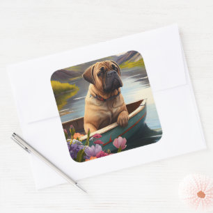 Sticker Carré Bullmastiff sur une pagaie : une aventure Pittores